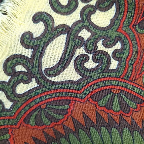 Vtg Stix Baer & Fuller Scarf Green Rust Golden Geo Floral Pattern 26.5" Square - Picture 13 of 16